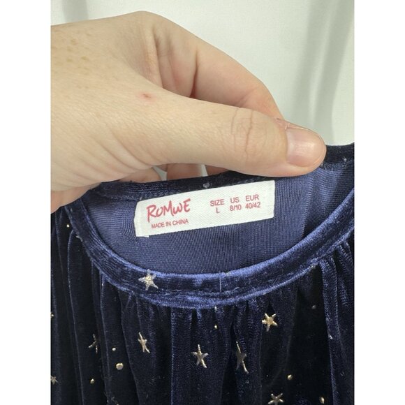 Romwe Celestial Space Star Print Velour Mini Slip  Retro Y2K Navy Blue Stretchy - Picture 3 of 8